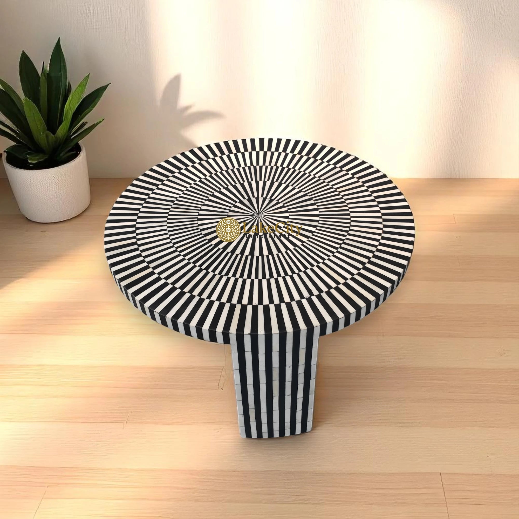 Bone Inlay Illusion Nesting Coffee Table Set | Black And White Inlay Coffee Table