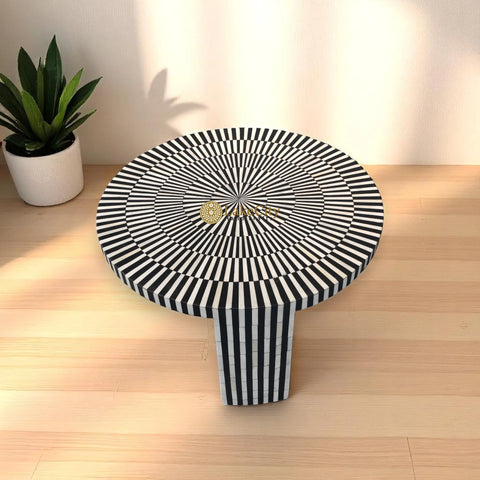 Bone Inlay Illusion Nesting Coffee Table Set | Black And White Inlay Coffee Table
