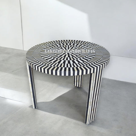 Table basse à rayures illusion avec incrustations d'os, noire