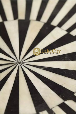 Bone Inlay Illusion Stripe Center Table Black | Bone Inlay Coffee Table Round
