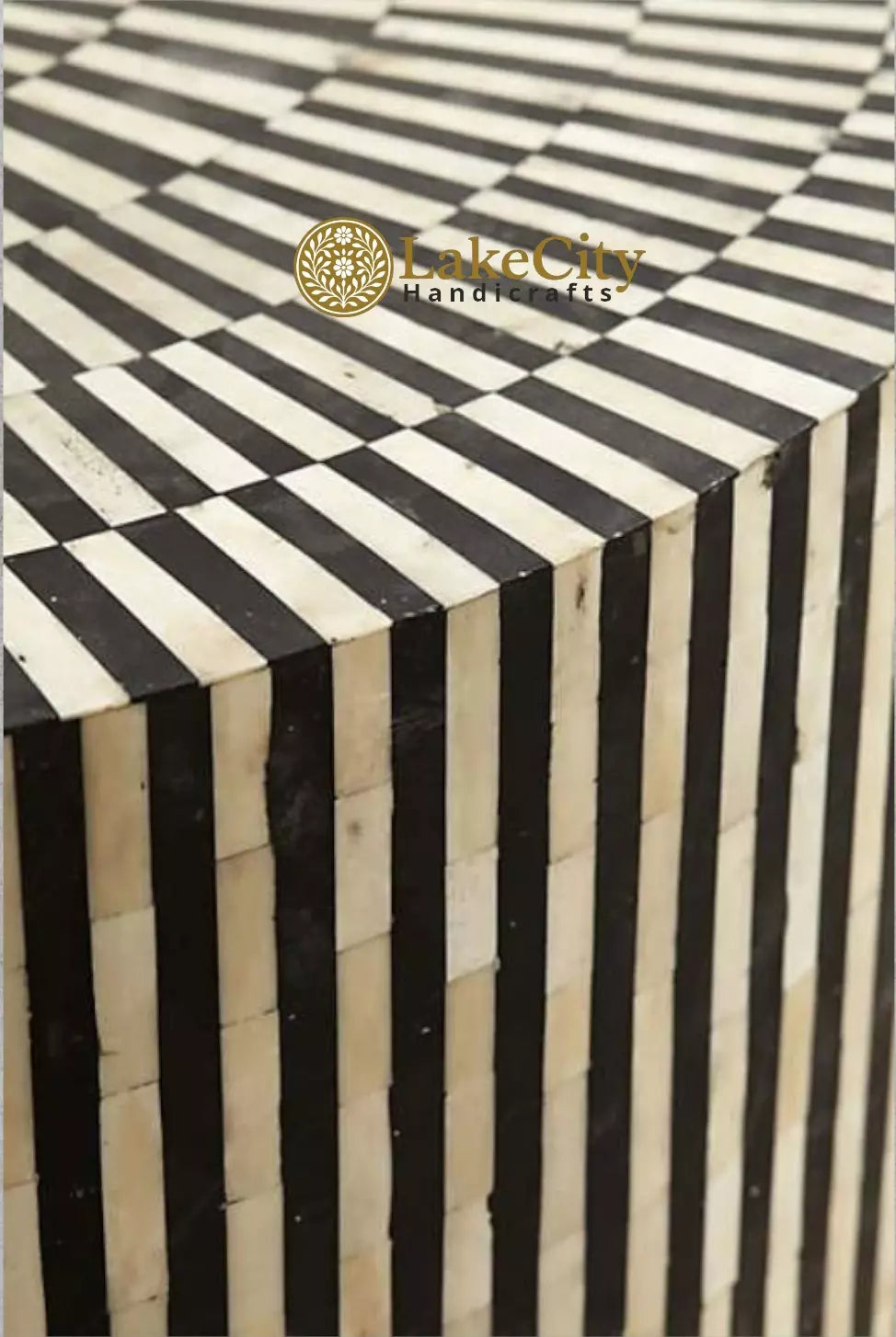 Bone Inlay Illusion Stripe Center Table Black | Bone Inlay Coffee Table Round