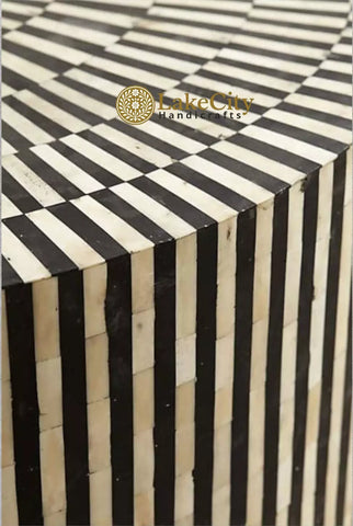 Bone Inlay Illusion Stripe Center Table Black | Bone Inlay Coffee Table Round