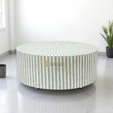 Bone Inlay Illusion Stripe Center Table Black | Bone Inlay Coffee Table Round