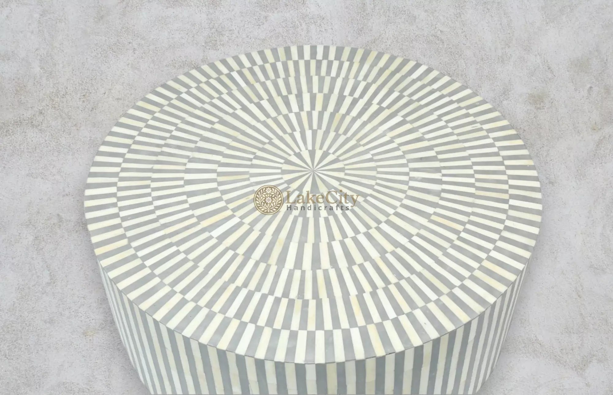 Bone Inlay Illusion Stripe Center Table Black | Bone Inlay Coffee Table Round