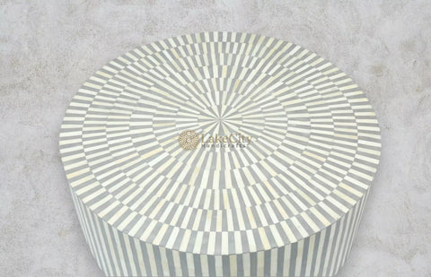 Bone Inlay Illusion Stripe Center Table Black | Bone Inlay Coffee Table Round