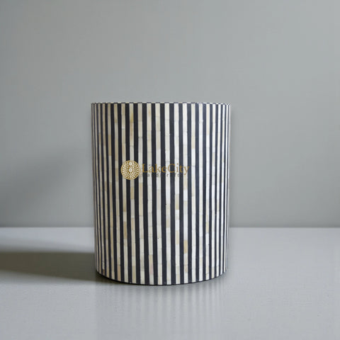 Bone Inlay Illusion Stripe Side Table Black