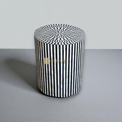 Bone Inlay Illusion Stripe Side Table Black
