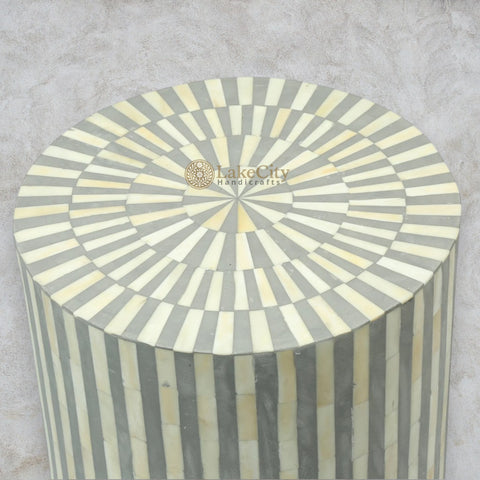 Bone Inlay Illusion Stripe Side Table Grey