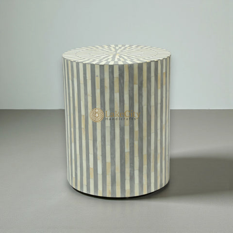 Bone Inlay Illusion Stripe Side Table Grey