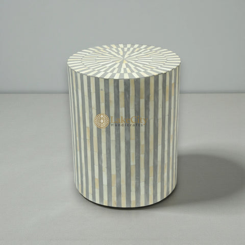 Bone Inlay Illusion Stripe Side Table Grey