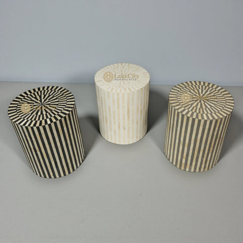Bone Inlay Illusion Stripe Side Table Grey