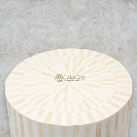 Bone Inlay Illusion Stripe Side Table White