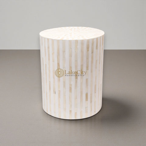 Bone Inlay Illusion Stripe Side Table White