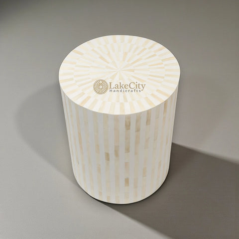 Bone Inlay Illusion Stripe Side Table White