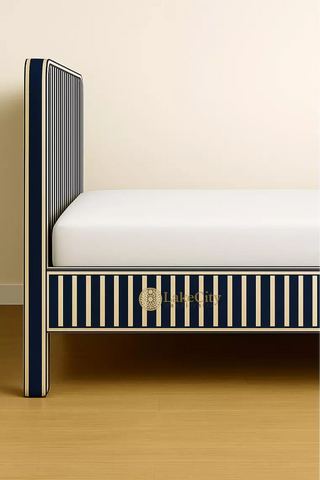Bone Inlay Indigo Blue & White Stripe Pattern Bed