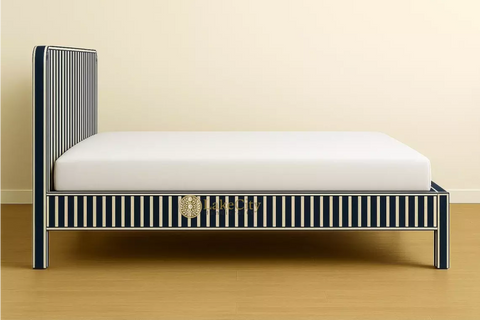 Bone Inlay Indigo Blue & White Stripe Pattern Bed