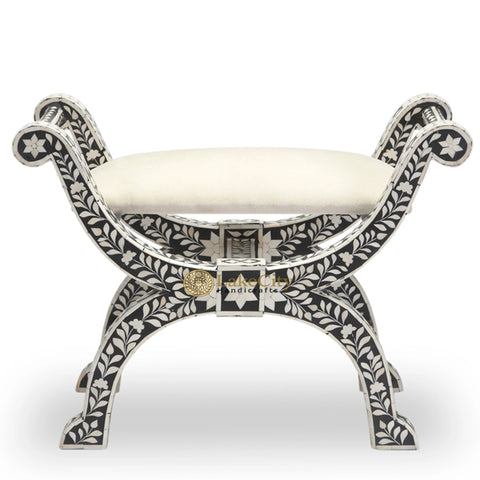 Bone Inlay Jenny Stool Floral Design Black