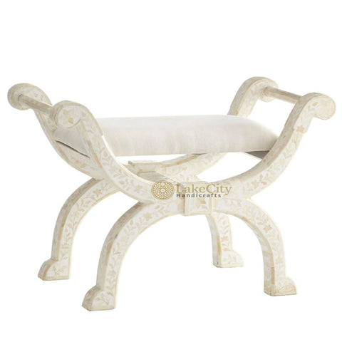 Bone Inlay Jenny Stool Floral Design White
