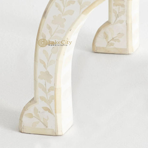 Bone Inlay Jenny Stool Floral Design White