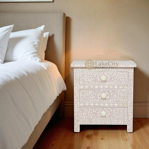 Bone Inlay Floral Design 3 Drawers Big Bedside Table | Bone Inlay Floral Design 3 Drawers Big Nightstand Table