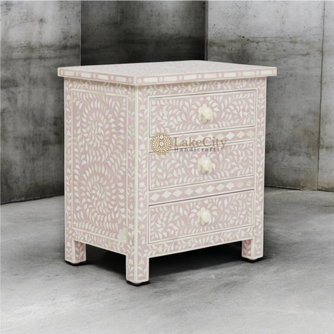 Bone Inlay Floral Design 3 Drawers Big Bedside Table | Bone Inlay Floral Design 3 Drawers Big Nightstand Table