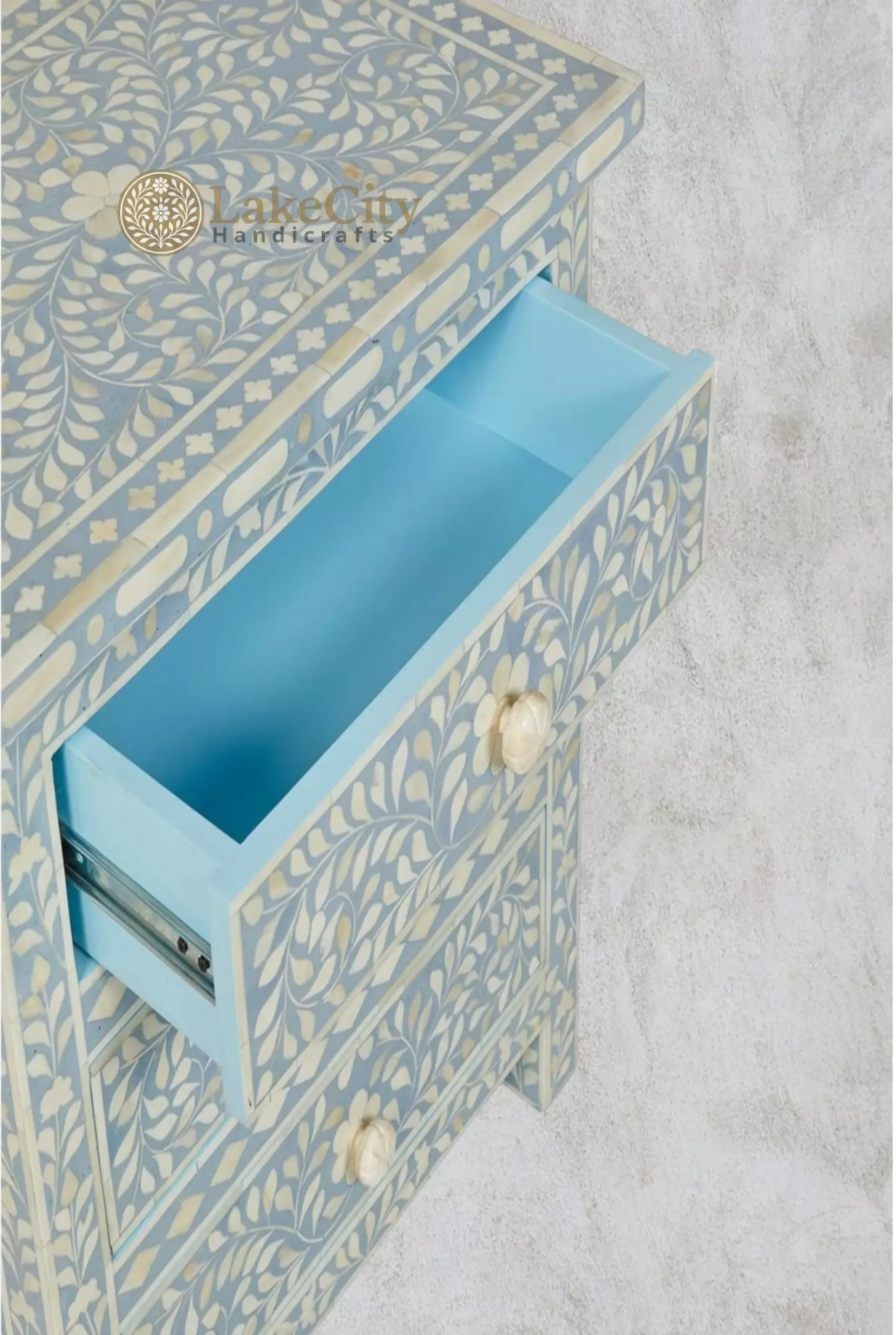 Bone Inlay Floral Design 3 Drawers Big Bedside Table | Bone Inlay Floral Design 3 Drawers Big Nightstand Table