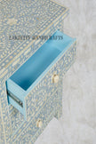 Bone Inlay Floral Design 3 Drawers Big Bedside Table Light Blue | Bone Inlay Floral Design 3 Drawers Big Nightstand Table Light Blue