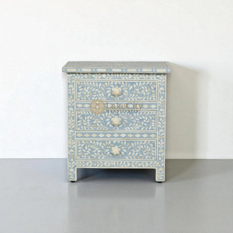 Bone Inlay Floral Design 3 Drawers Big Bedside Table | Bone Inlay Floral Design 3 Drawers Big Nightstand Table