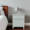 Bone Inlay Floral Design 3 Drawers Big Bedside Table Light Blue | Bone Inlay Floral Design 3 Drawers Big Nightstand Table Light Blue