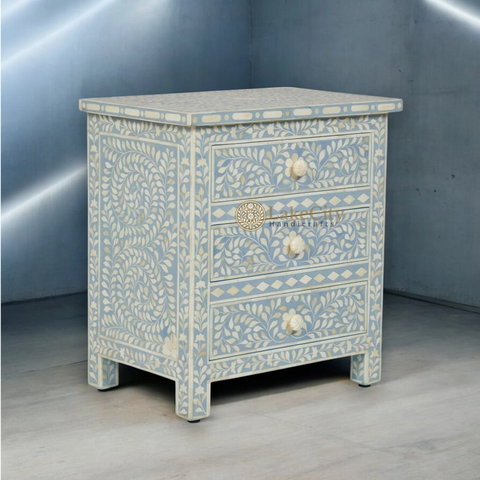 Bone Inlay Floral Design 3 Drawers Big Bedside Table | Bone Inlay Floral Design 3 Drawers Big Nightstand Table