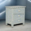 Bone Inlay Floral Design 3 Drawers Big Bedside Table Light Blue | Bone Inlay Floral Design 3 Drawers Big Nightstand Table Light Blue