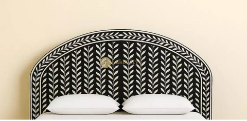 Lit double marocain avec incrustations d'os, vert menthe