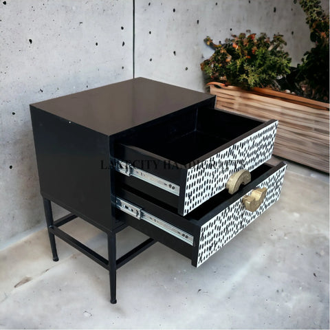 Full Bone 2 Drawer Bedside Black Ready to Ship