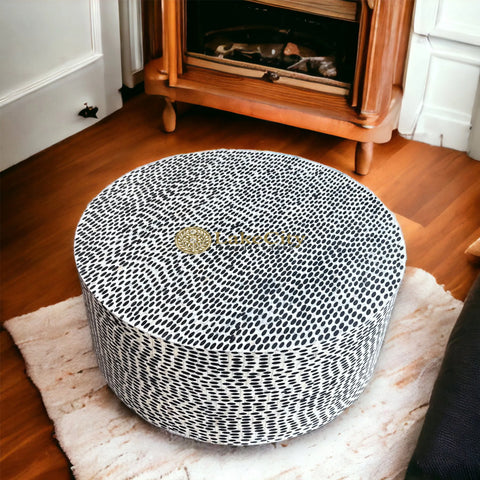 FUSION Full Bone Inlay Round Coffee Table Black | Bone Inlay Centre Table