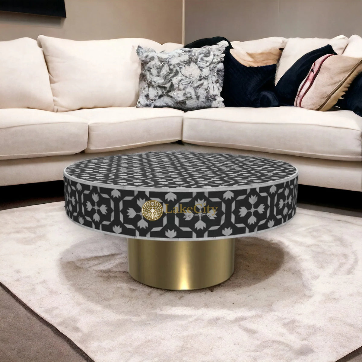 Bone Inlay Lotus Design Coffee Table | Bone Inlay Lotus Design Center Table