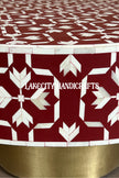 Bone Inlay Lotus Design Coffee Table Dark Red | Bone Inlay Lotus Design Center Table Dark Red