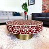 Bone Inlay Lotus Design Coffee Table Dark Red | Bone Inlay Lotus Design Center Table Dark Red