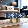 Bone Inlay Lotus Design Coffee Table Navy Blue | Bone Inlay Lotus Design Center Table Navy Blue