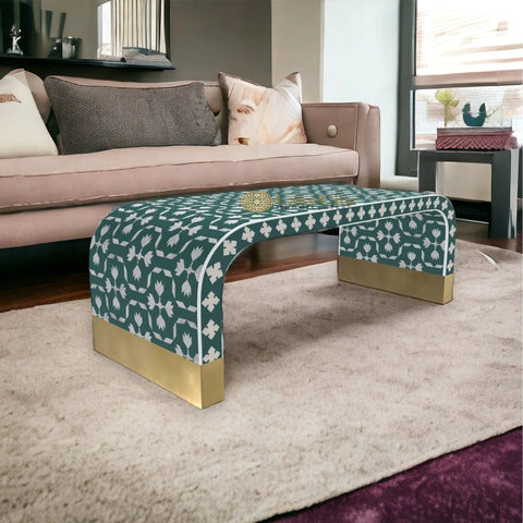 Bone Inlay Waterfall Lotus Design Coffee Table | Bone Inlay Waterfall Lotus Design Center Table