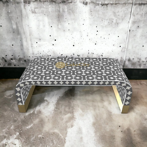 Bone Inlay Waterfall Lotus Design Coffee Table | Bone Inlay Waterfall Lotus Design Center Table