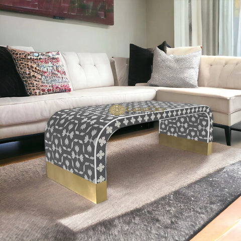 Bone Inlay Waterfall Lotus Design Coffee Table | Bone Inlay Waterfall Lotus Design Center Table