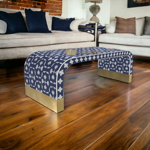 Bone Inlay Waterfall Lotus Design Coffee Table | Bone Inlay Waterfall Lotus Design Center Table