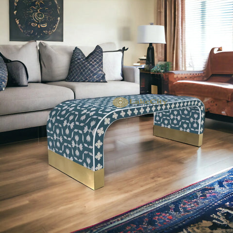 Bone Inlay Waterfall Lotus Design Coffee Table | Bone Inlay Waterfall Lotus Design Center Table