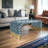Bone Inlay Waterfall Lotus Design Coffee Table Teal Blue | Bone Inlay Waterfall Lotus Design Center Table Teal Blue