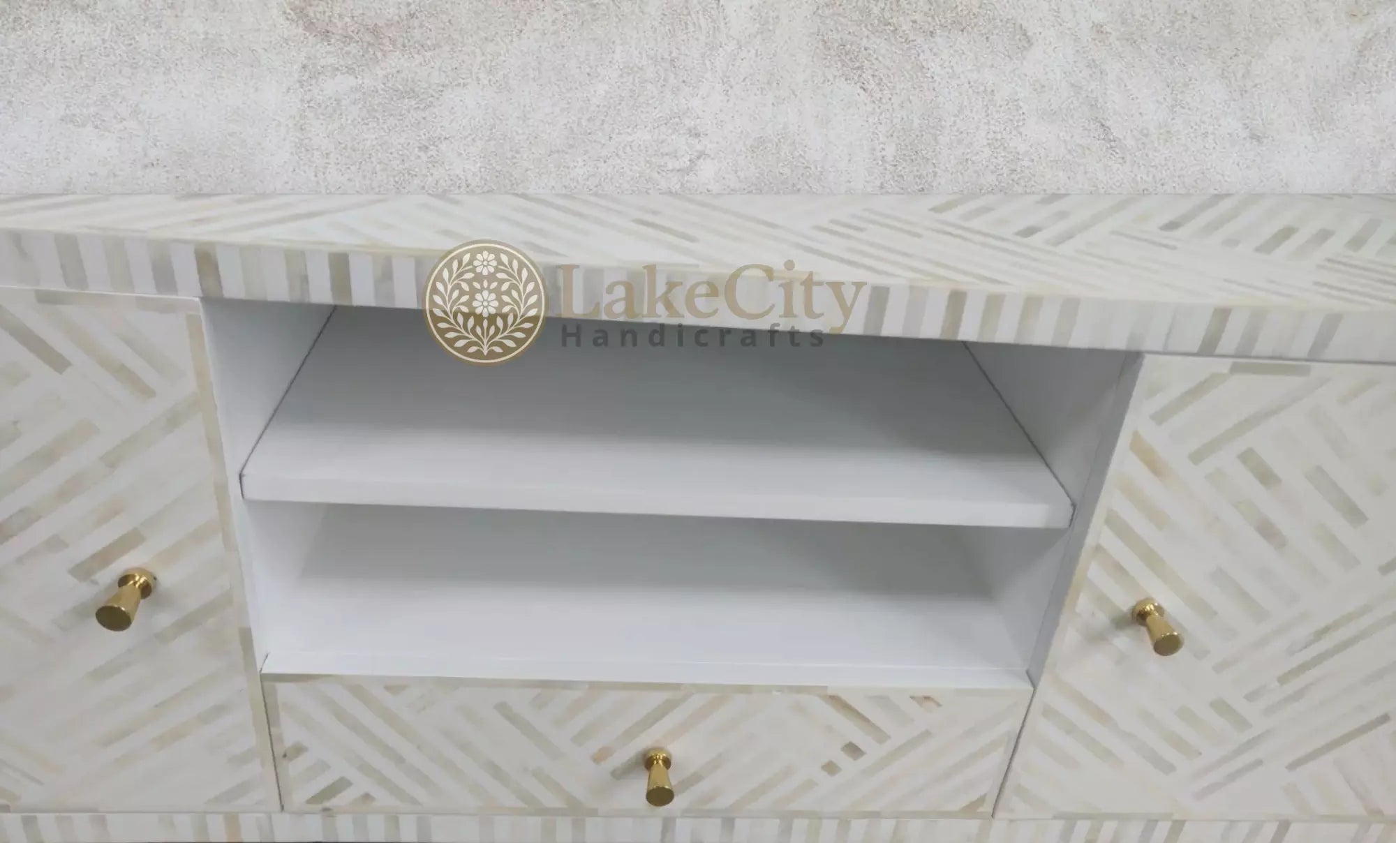 Bone Inlay Madeline Design Media Cabinet White | Bone Inlay Madeline Design Entertainment Unit White
