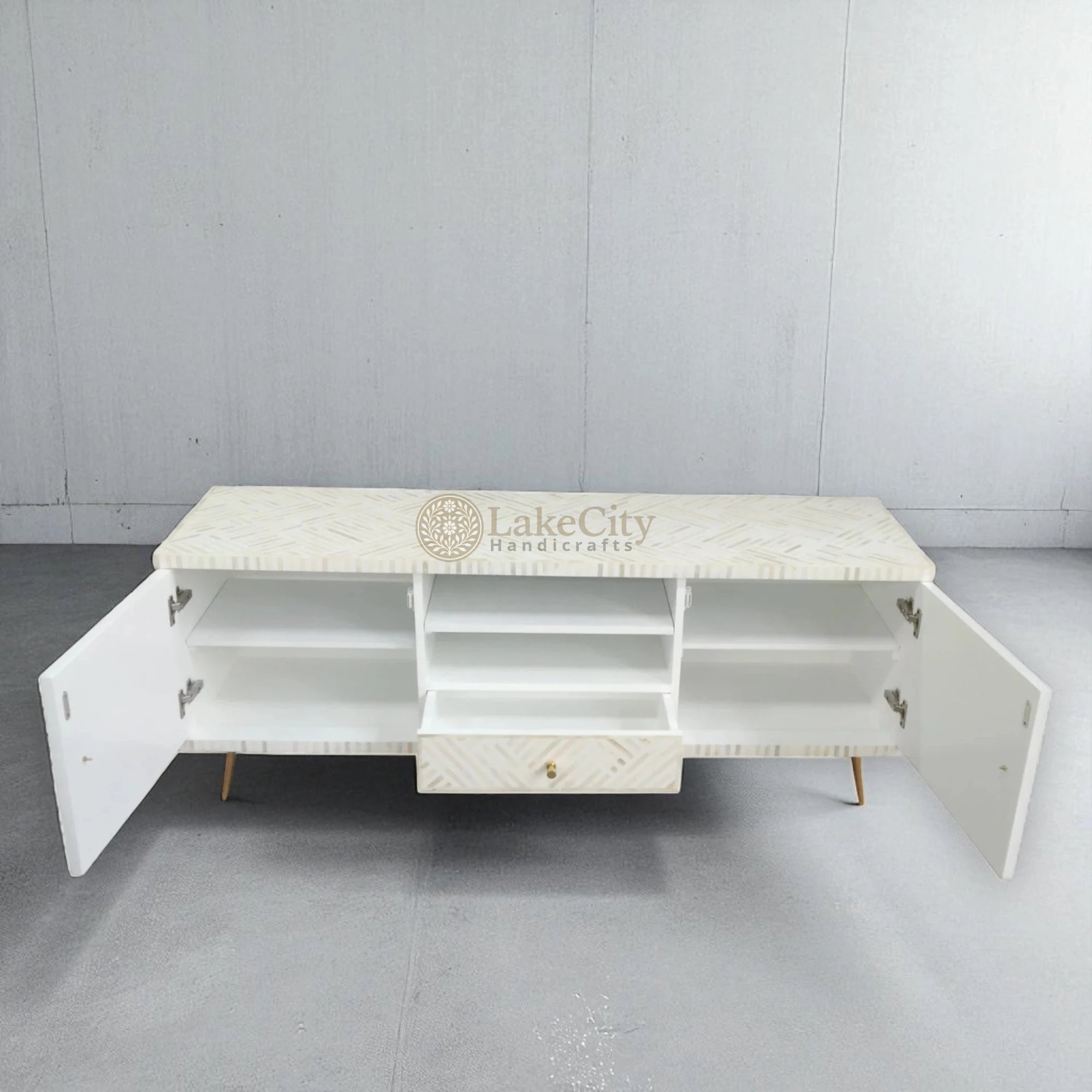 Bone Inlay Madeline Design Media Cabinet White | Bone Inlay Madeline Design Entertainment Unit White