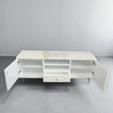 Bone Inlay Madeline Design Media Cabinet White | Bone Inlay Madeline Design Entertainment Unit White