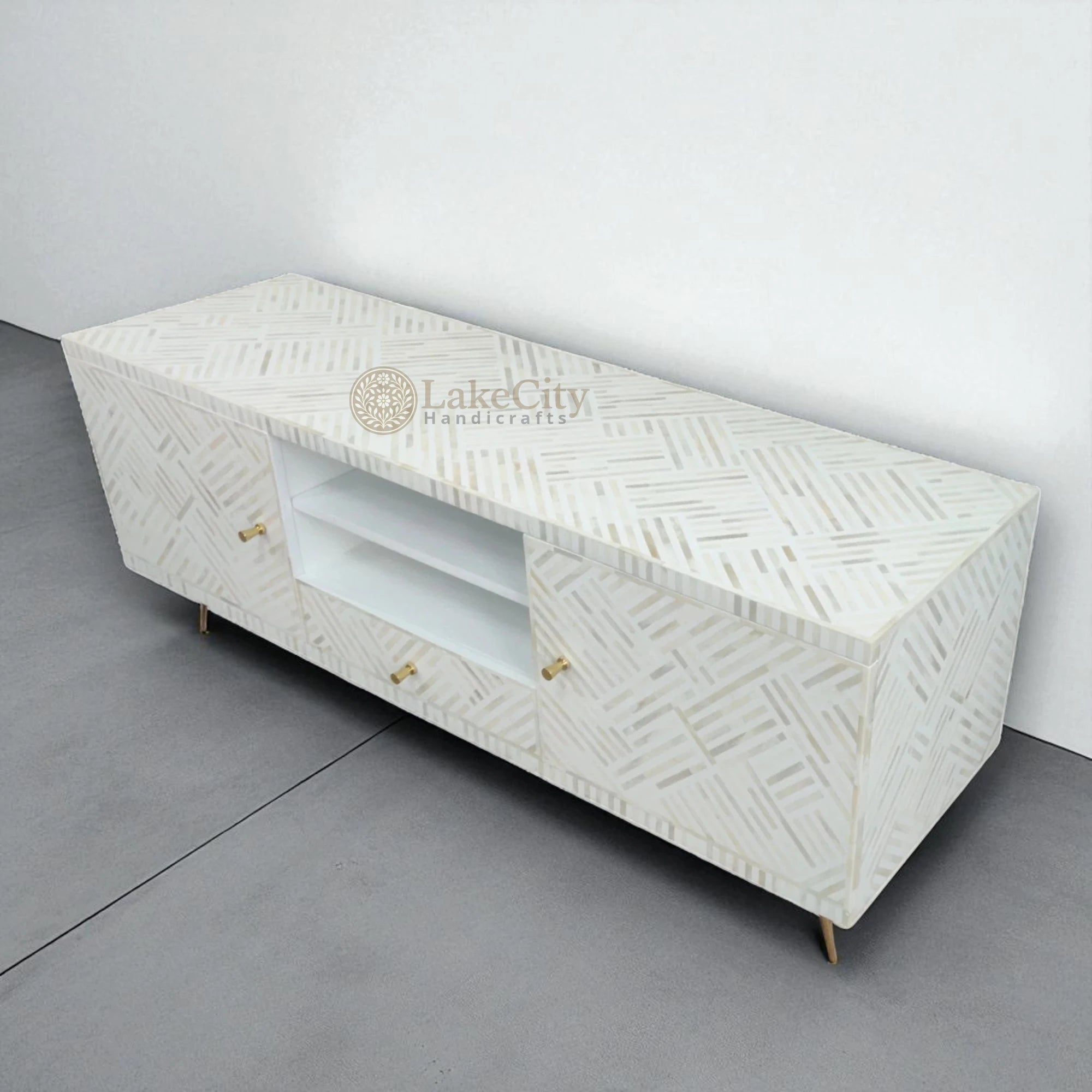 Bone Inlay Madeline Design Media Cabinet White | Bone Inlay Madeline Design Entertainment Unit White