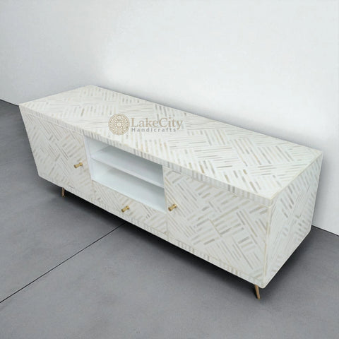 Bone Inlay Madeline Design Media Cabinet White | Bone Inlay Madeline Design Entertainment Unit White