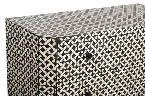 Bone Inlay Manhattan 3 Drawers Chest Black, Bone Inlay Manhattan 3 Drawers Dresser Table Black